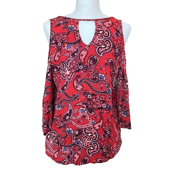 Mossimo Supply Co Women's paisley print cold shoulder ruffle blouse, Sz M - Picture 11 of 16